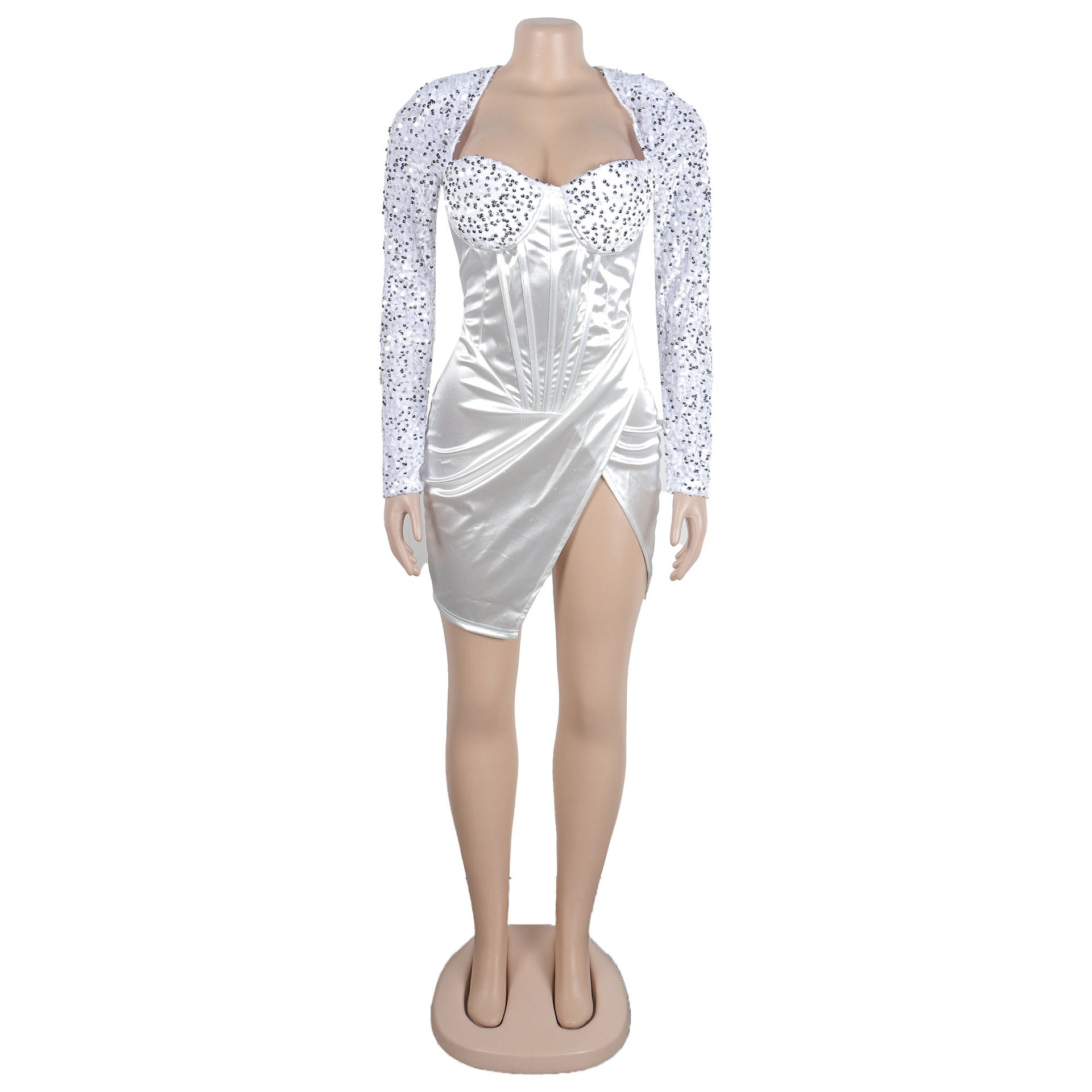 Sexy Square Collar Tight Fitting Stretch Sequin Slit Bodycon Dress 22