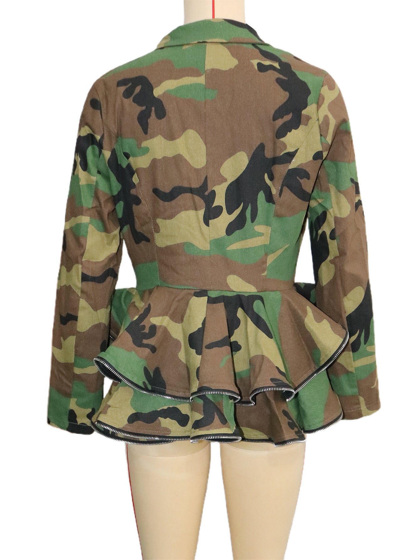 Women's Fashion Camo Print Turndown Collar Double-Breasted Long-Sleeve Outerwear 6
