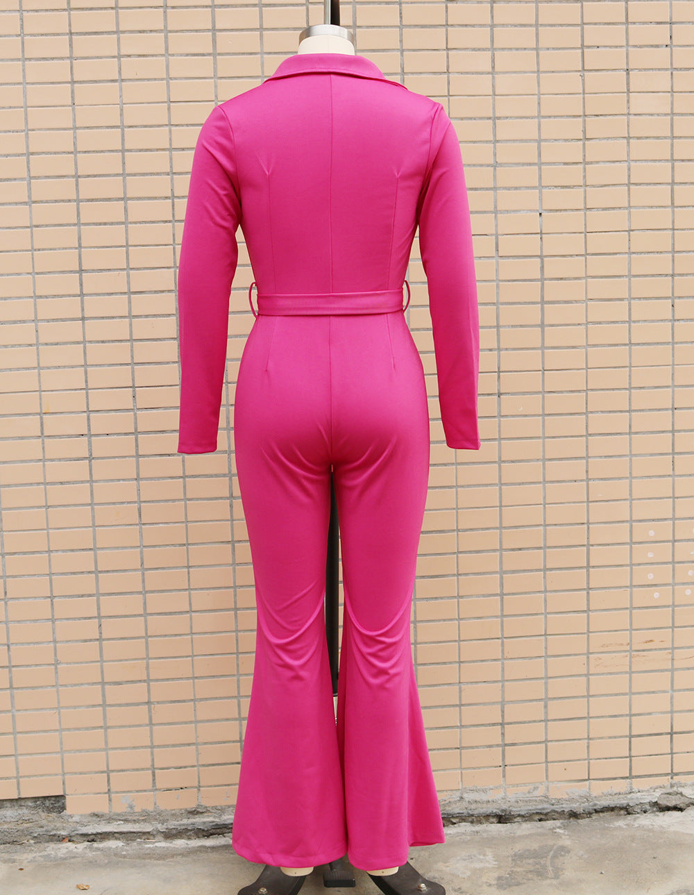 Women Turndown Collar Long Sleeve Bell-Bottom Jumpsuit 20
