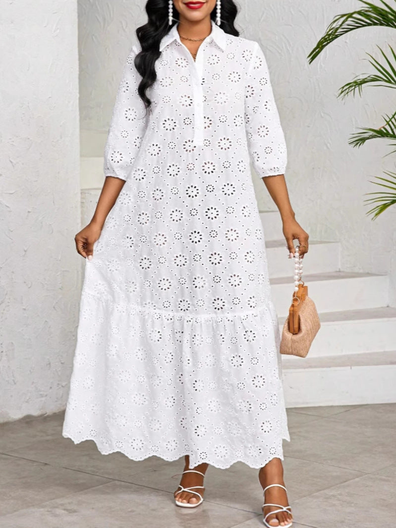 Women Fall Solid Cutout Casual Dress 6