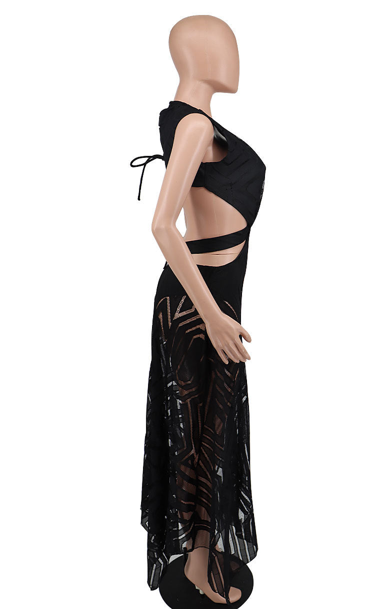 Women Clothing Summer Sexy Sleeveless V-Neck Waist Cutout See-Through Casual Women'S Maxi Dress 10
