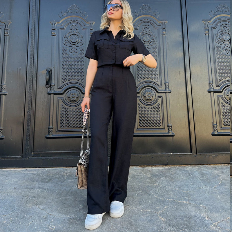 Women Summer Ladies Short Sleeve Chic Fashion Casual Women Two-Piece Pants Set 9