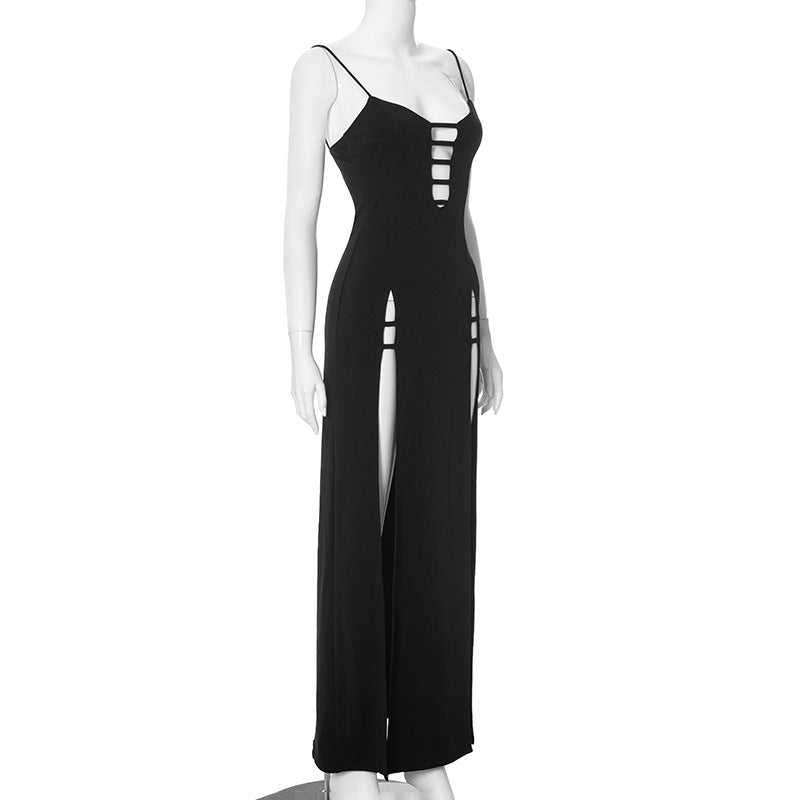 Women's Summer Sexy Strap Hollow High Slit Long Dress 10