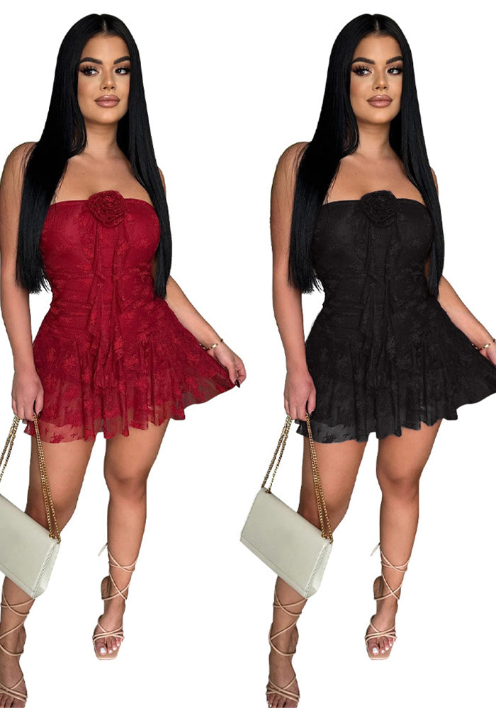 Strapless Lace Solid Color Chic Short Romper