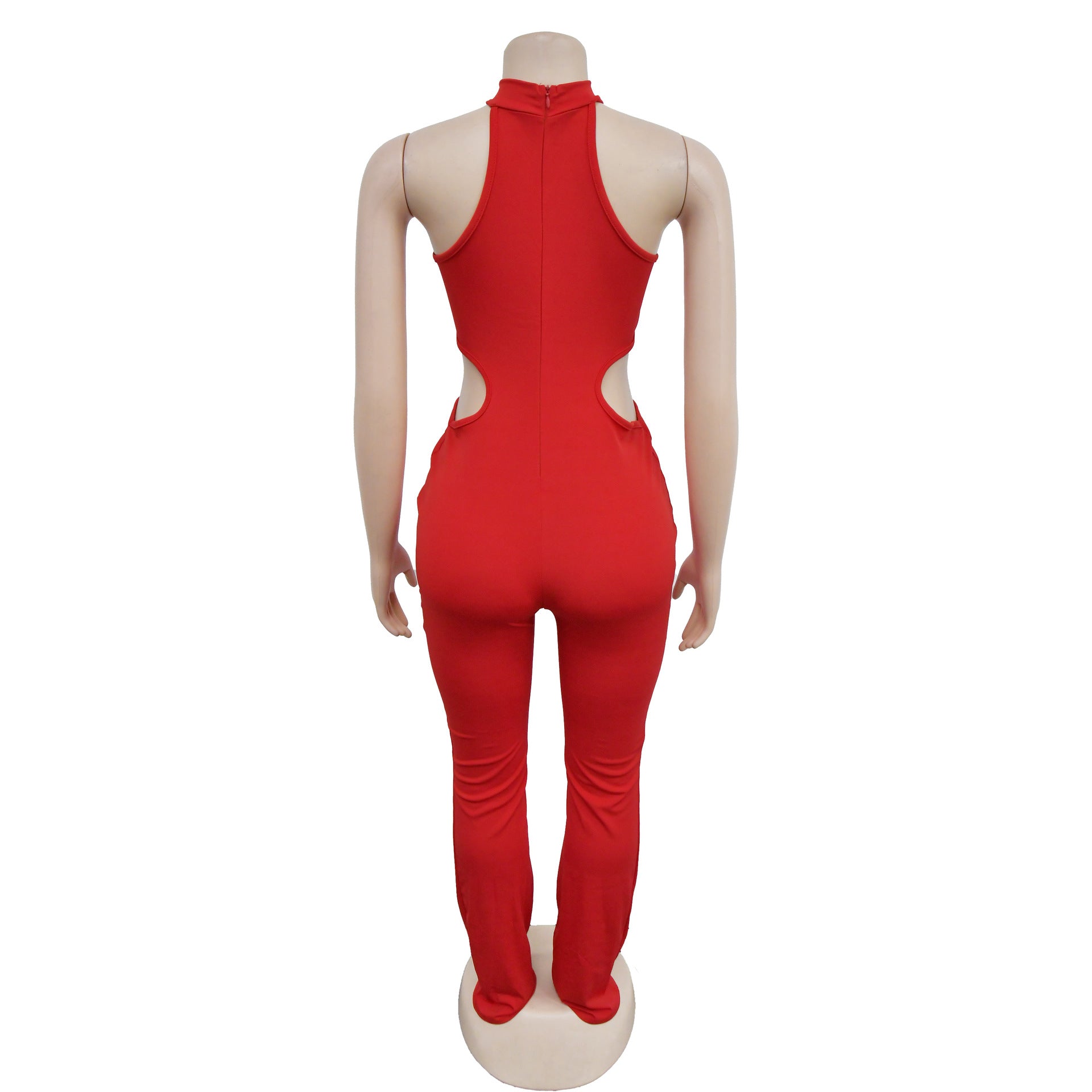 Women Solid Sexy Halter Neck Cutout Jumpsuit 29