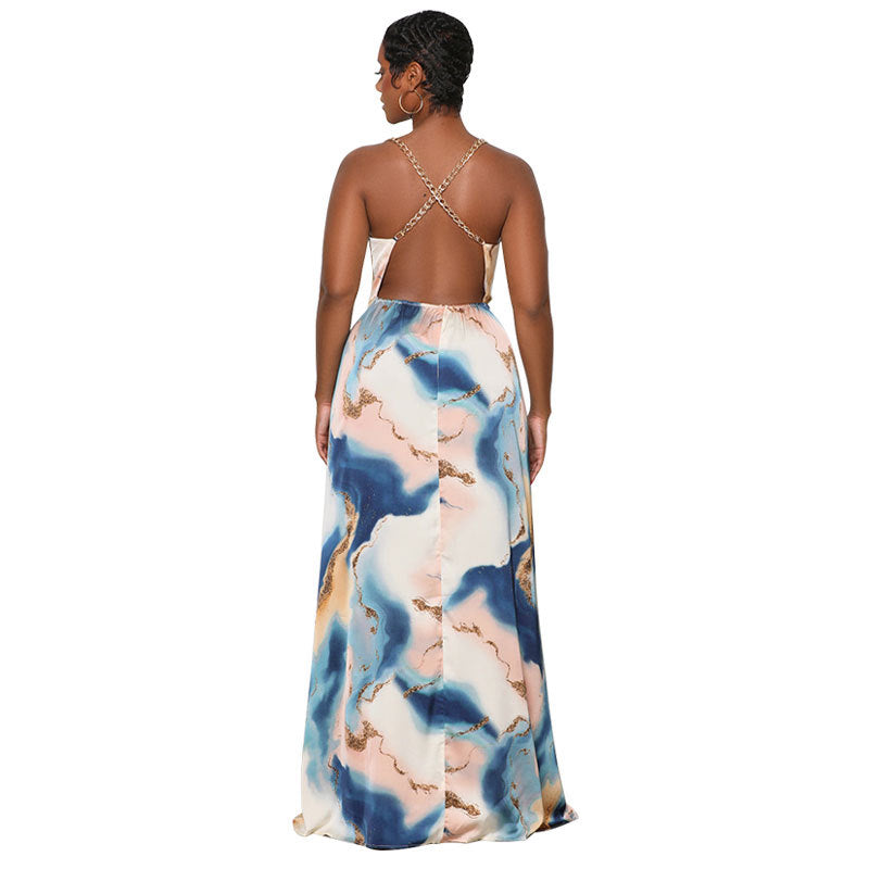 Women'S Summer Chic Slit Plus Size Straps Backless Maxi Dress 5