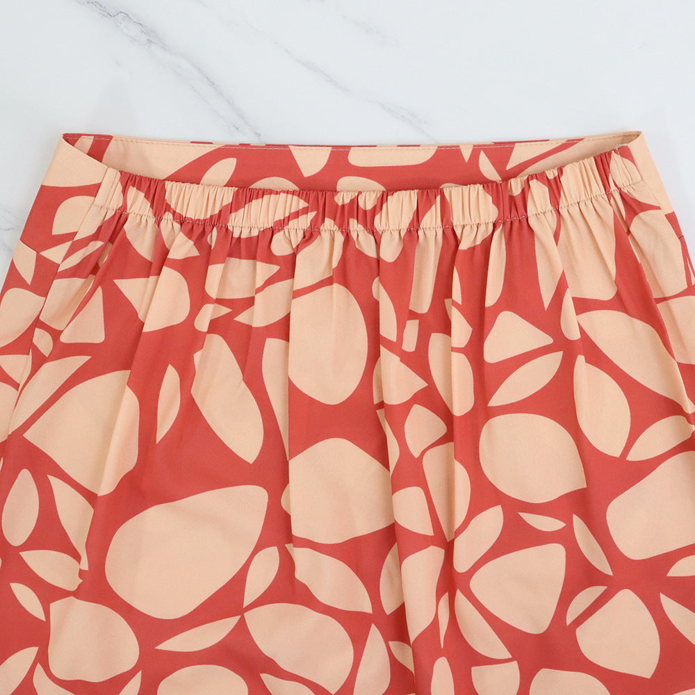 Women's printed Chic elegant Round Neck Patchwork A-line long skirt set 10