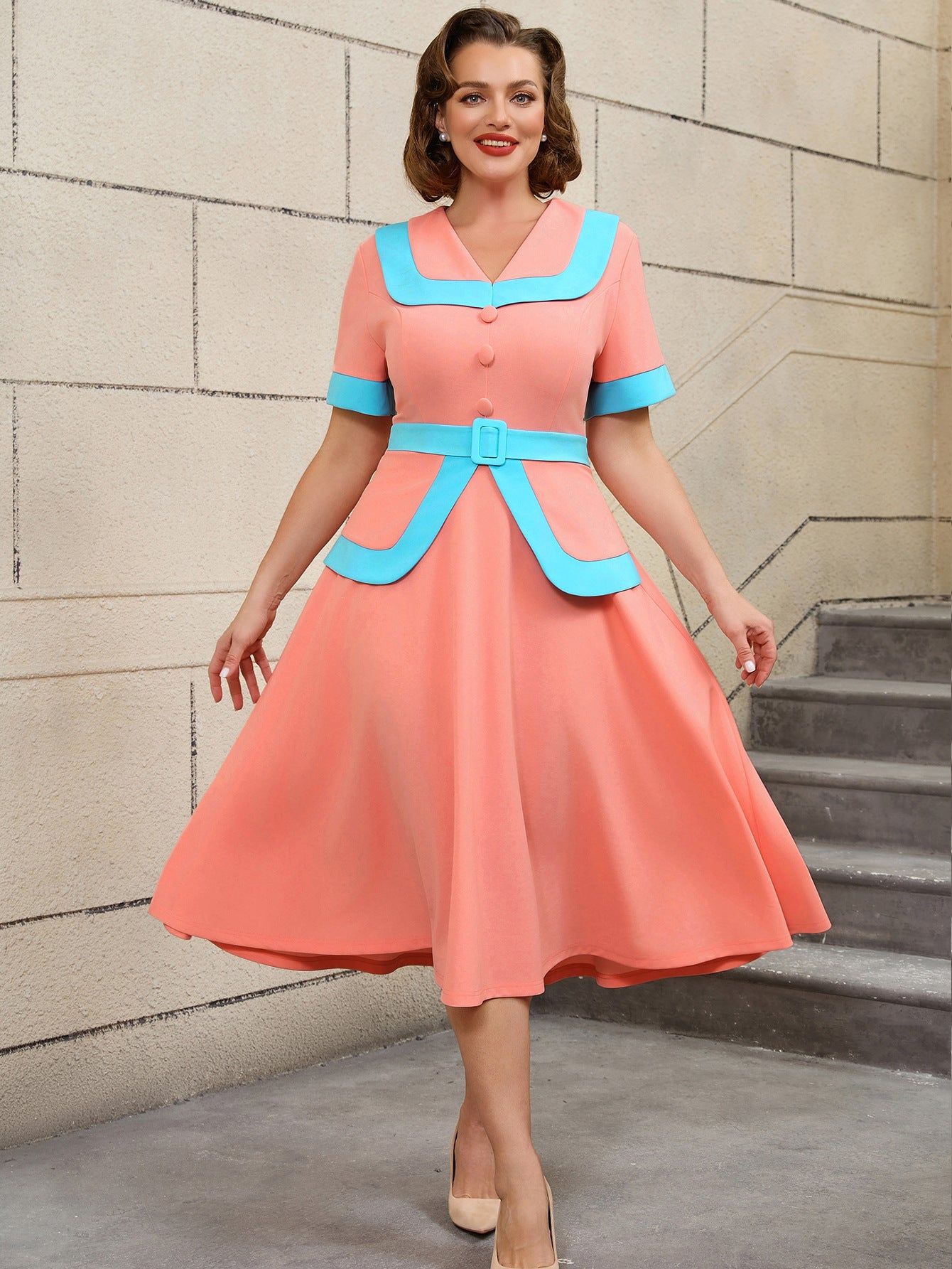 High-Waist Contrast Color A-Line Plus Size Formal Party Cocktail Dress 8