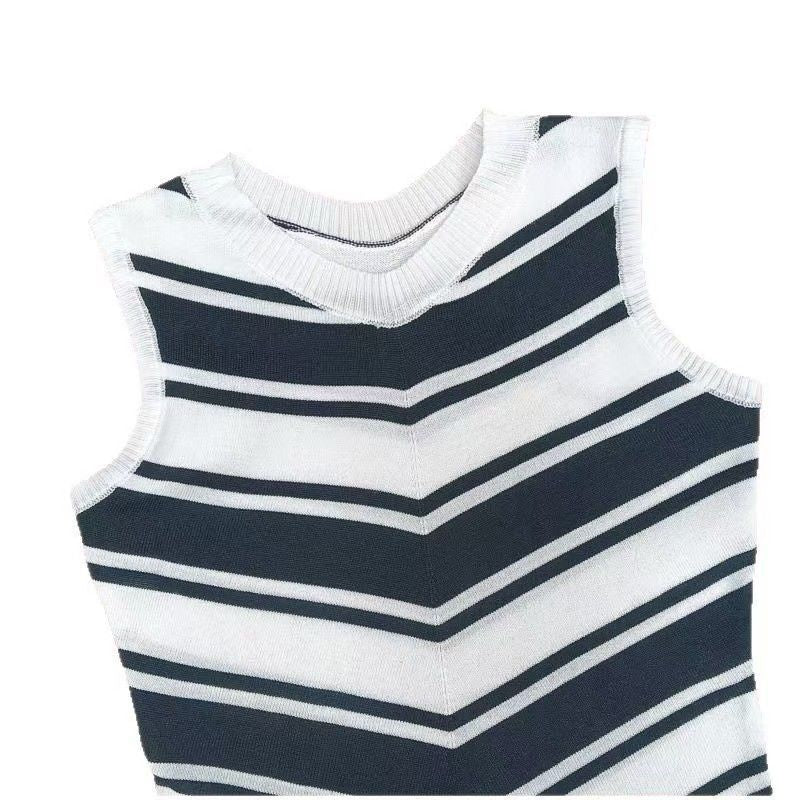 Sleeveless Color-Block Striped Knit Dress Summer Slim Fit Chic Bodycon Fringe Bodycon Dress 7