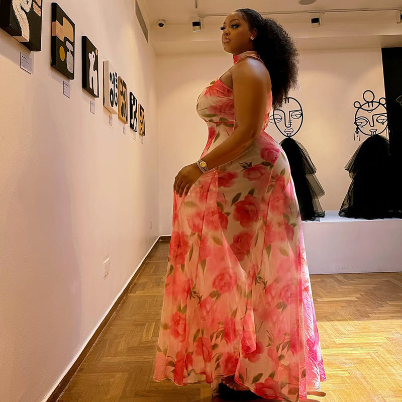 Women elegant printed pleated dress