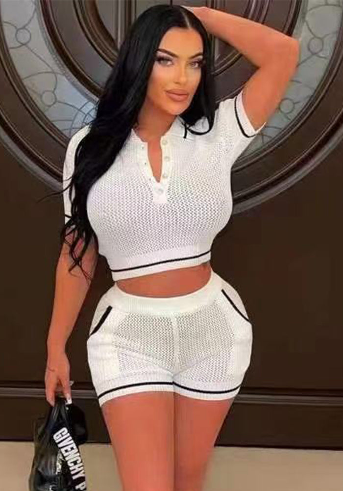 Button Short-Sleeve Knit Shirt & Shorts Set