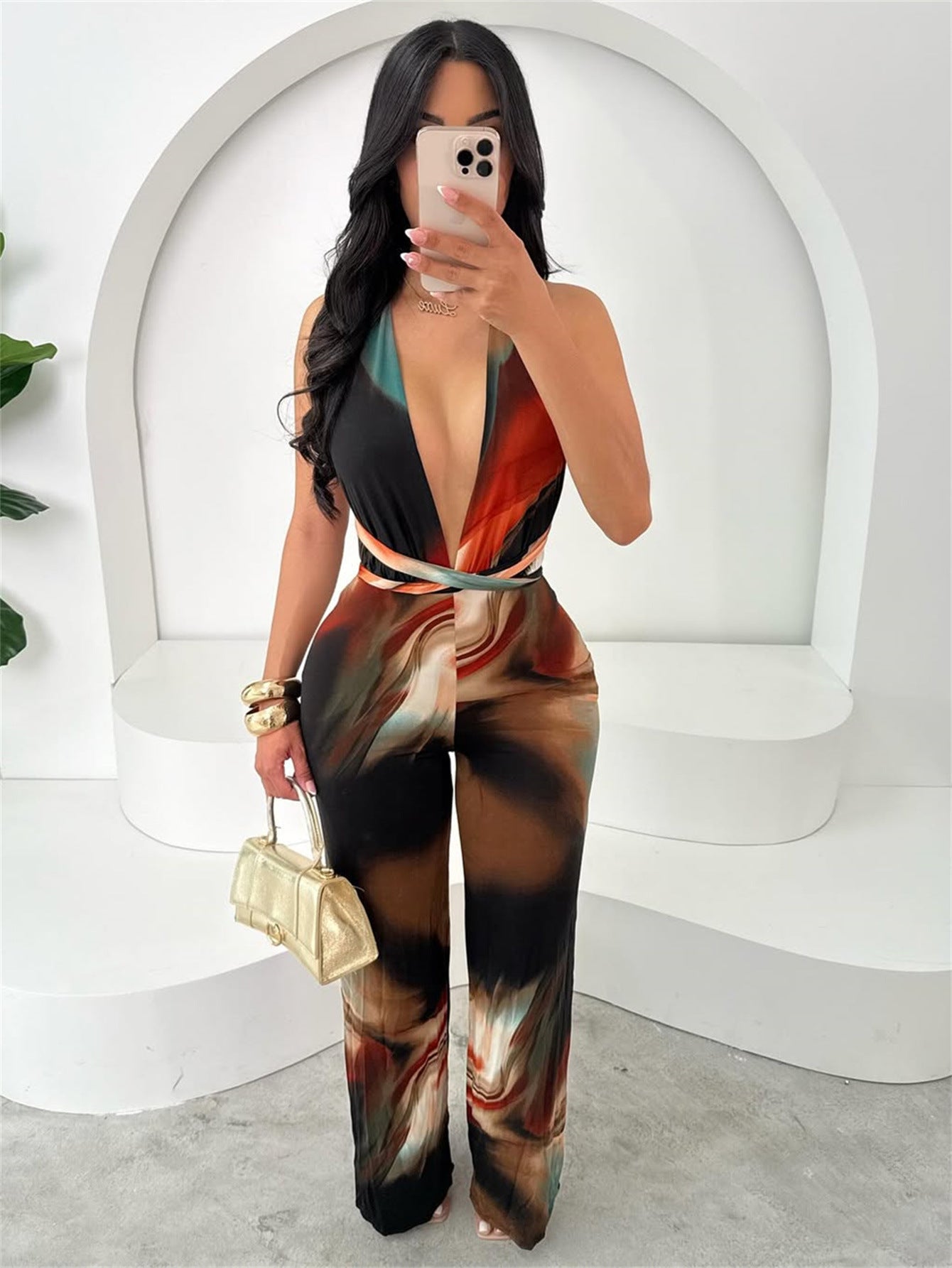 Women's Fashion Halter Neck Print Sexy Jumpsuit