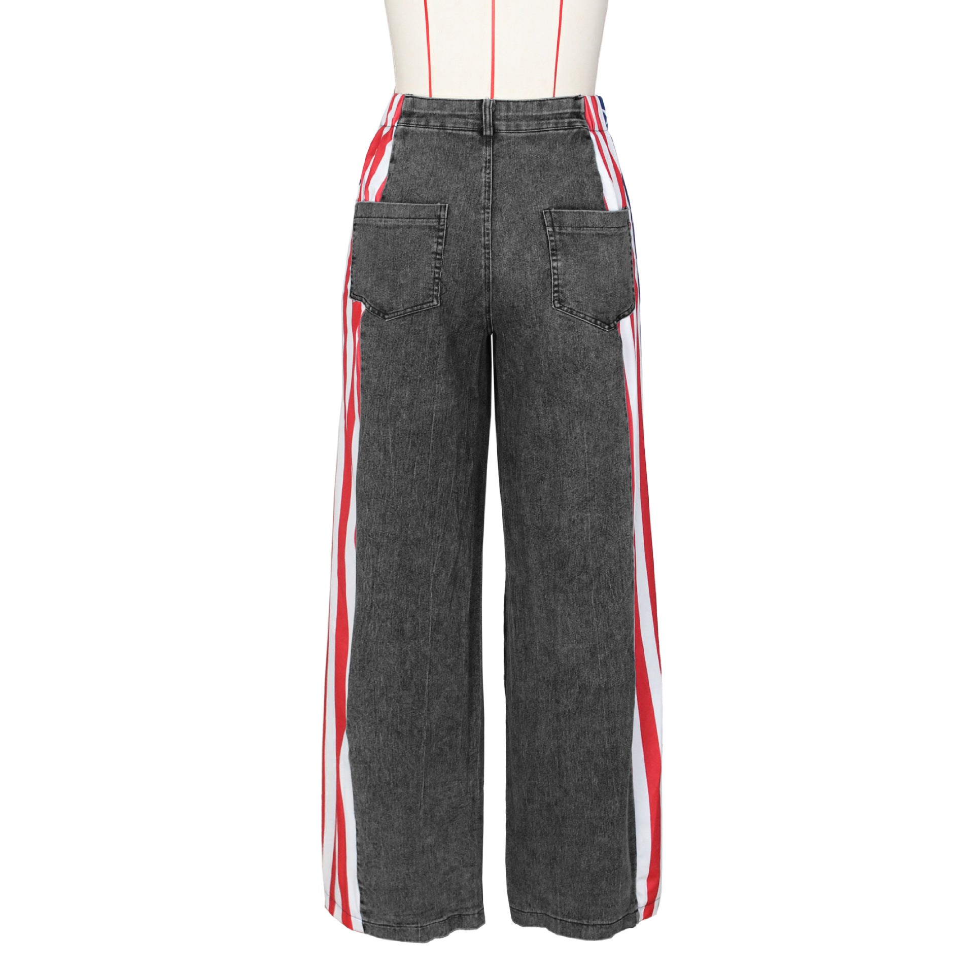 Women American Flag Printed Elastic Wide Leg Denim Pants 12