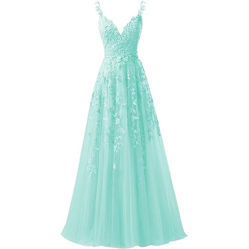 Women suspender tulle lace applique party ball evening dress（Processing time need 3-6 days） 4