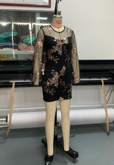 Women mesh lace Patchwork long sleeve Bodycon dress 4