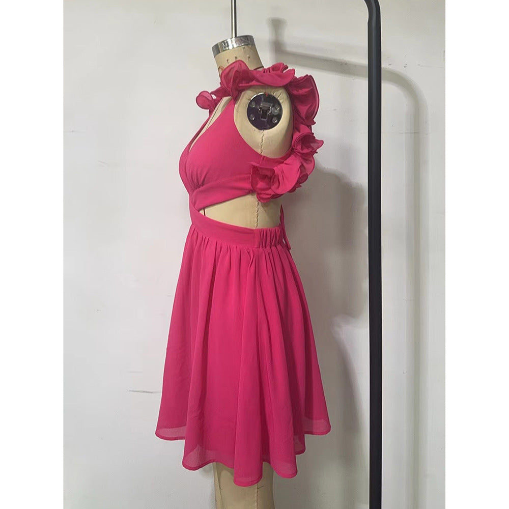 Women summer hollow lace suspender backless dress 9