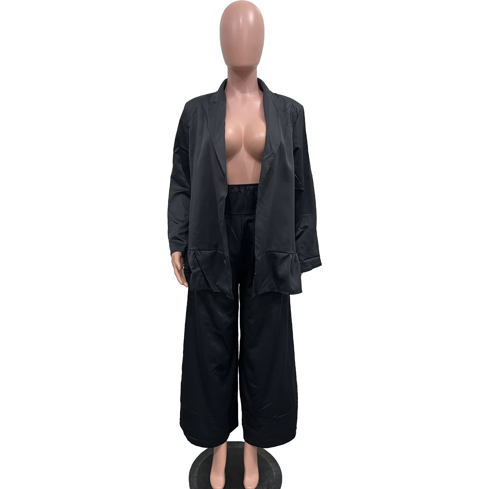 Women's Turndown Collar Jacket High Waist Loose Pants Suit 10