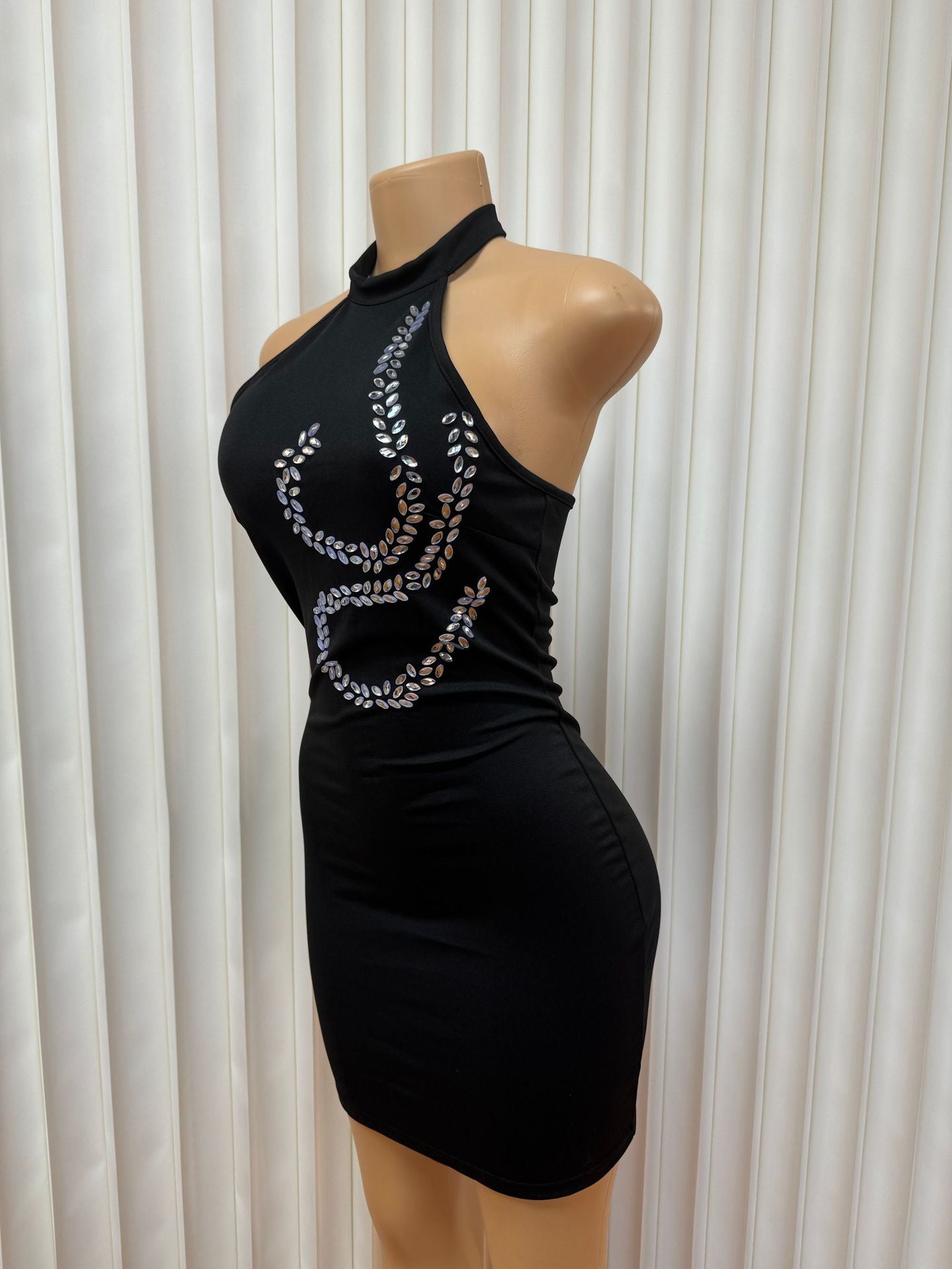 Solid color Halter Neck diamond Low Back Bodycon evening dress for women 8