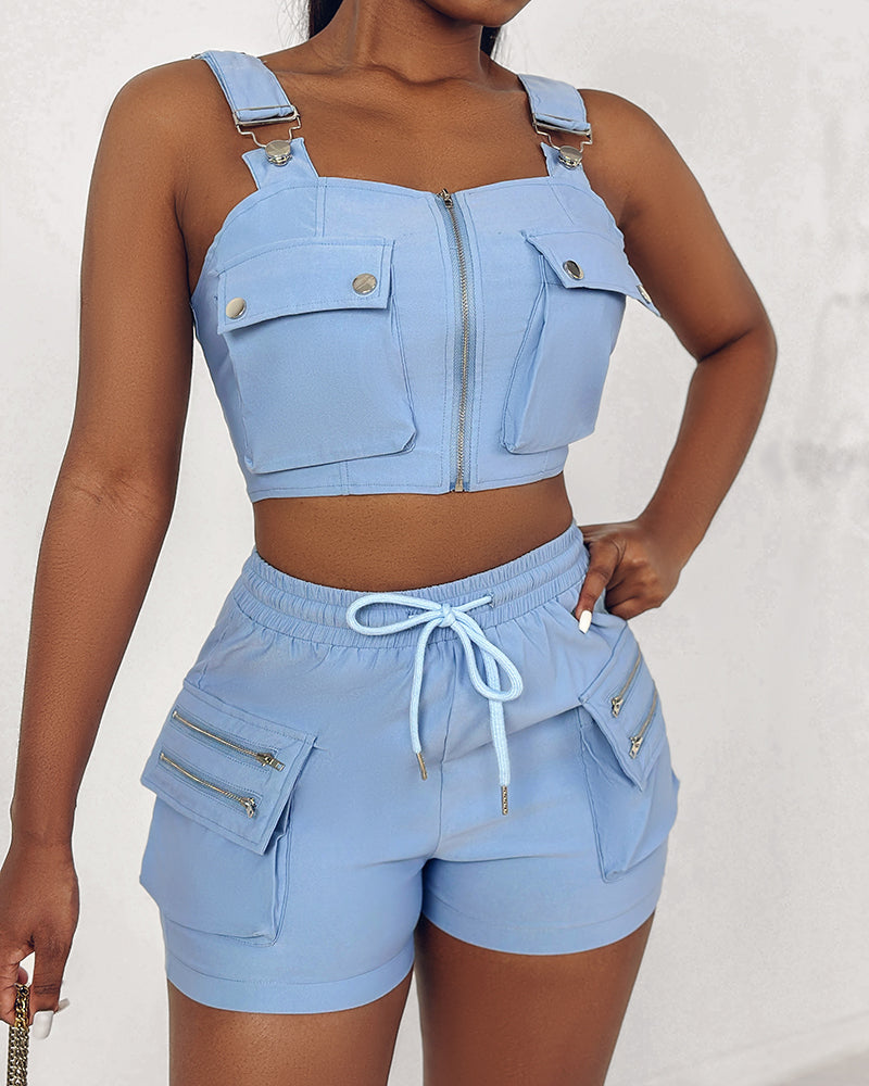 Women Tank Top and Cargos Shorts two-piece set 13