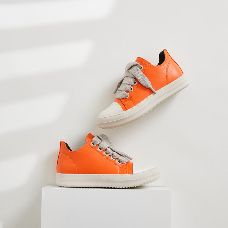 white shoes women's thick laces Style trendy shoes thick bottom candy color women's shoes couple skate shoes 7