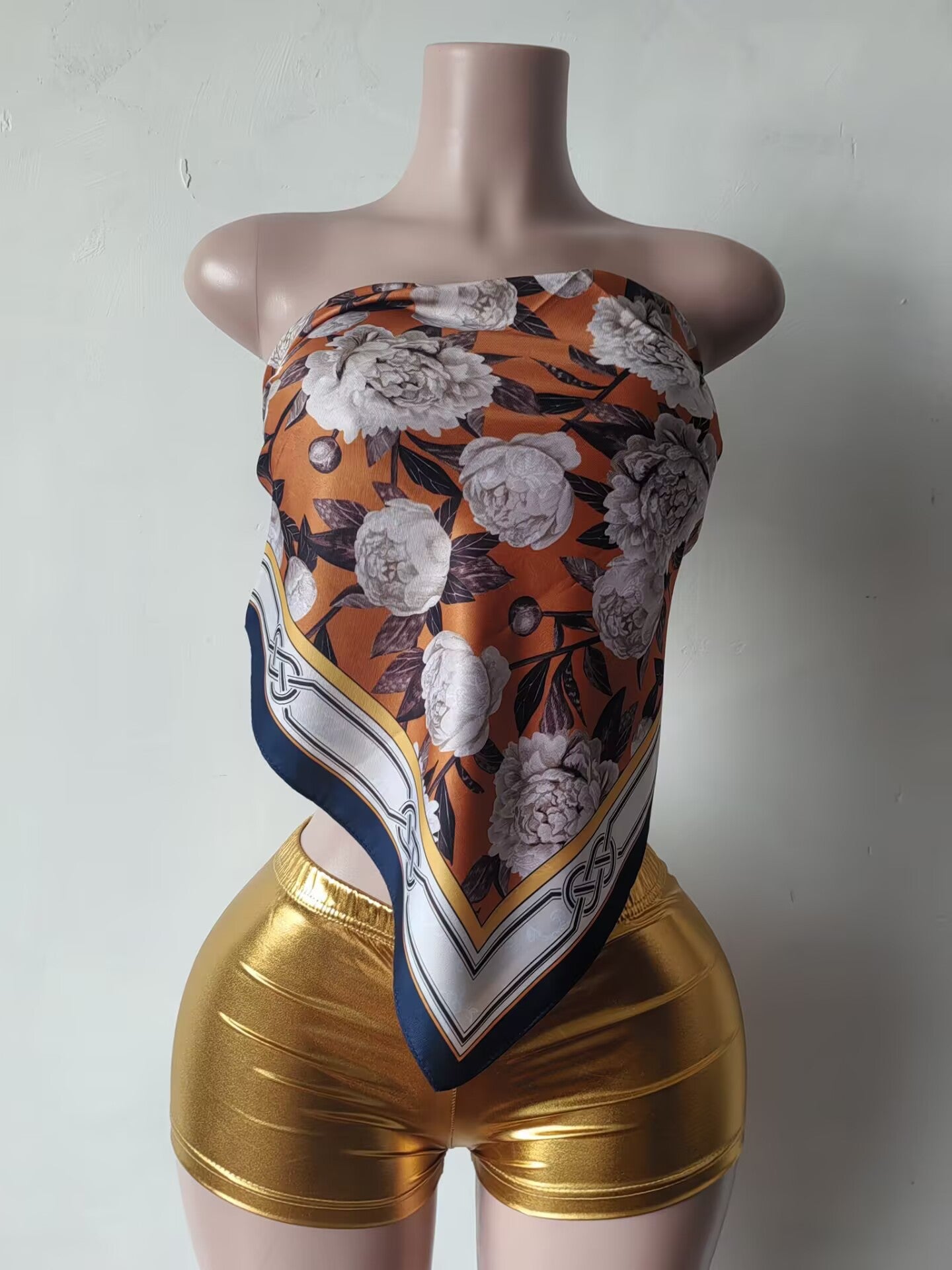 Women Casual Strapless Suspender Printed Top Shorts/Cropped Pants Two-piece Set