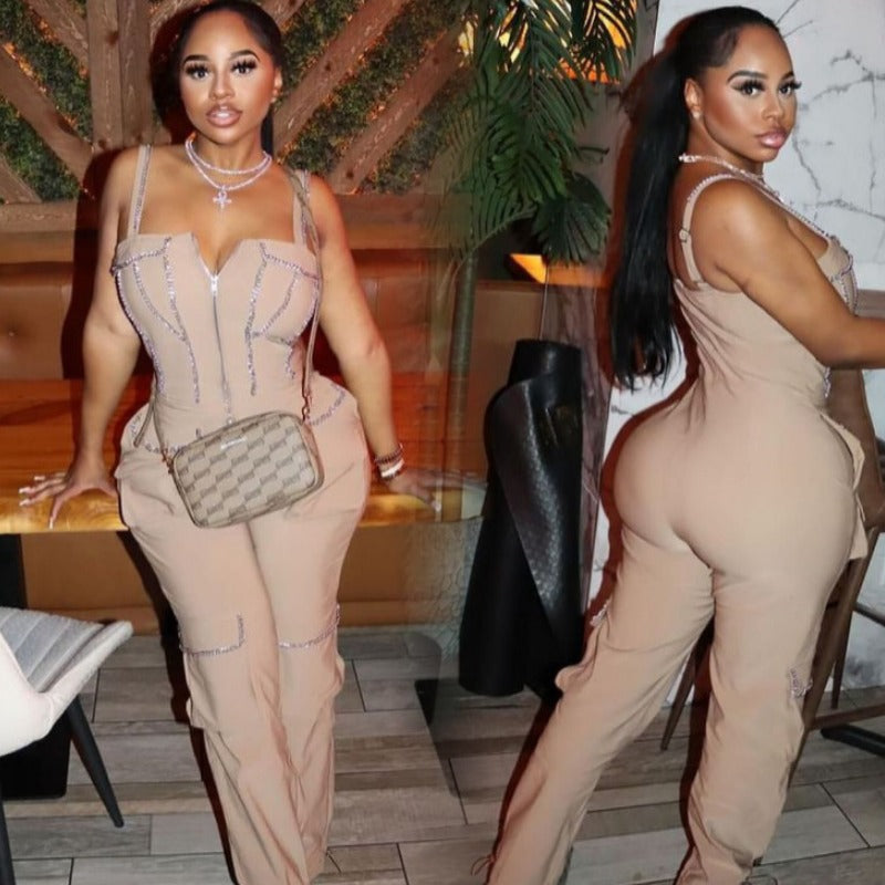 Women Strapless Zipper Pocket Jumpsuit 9