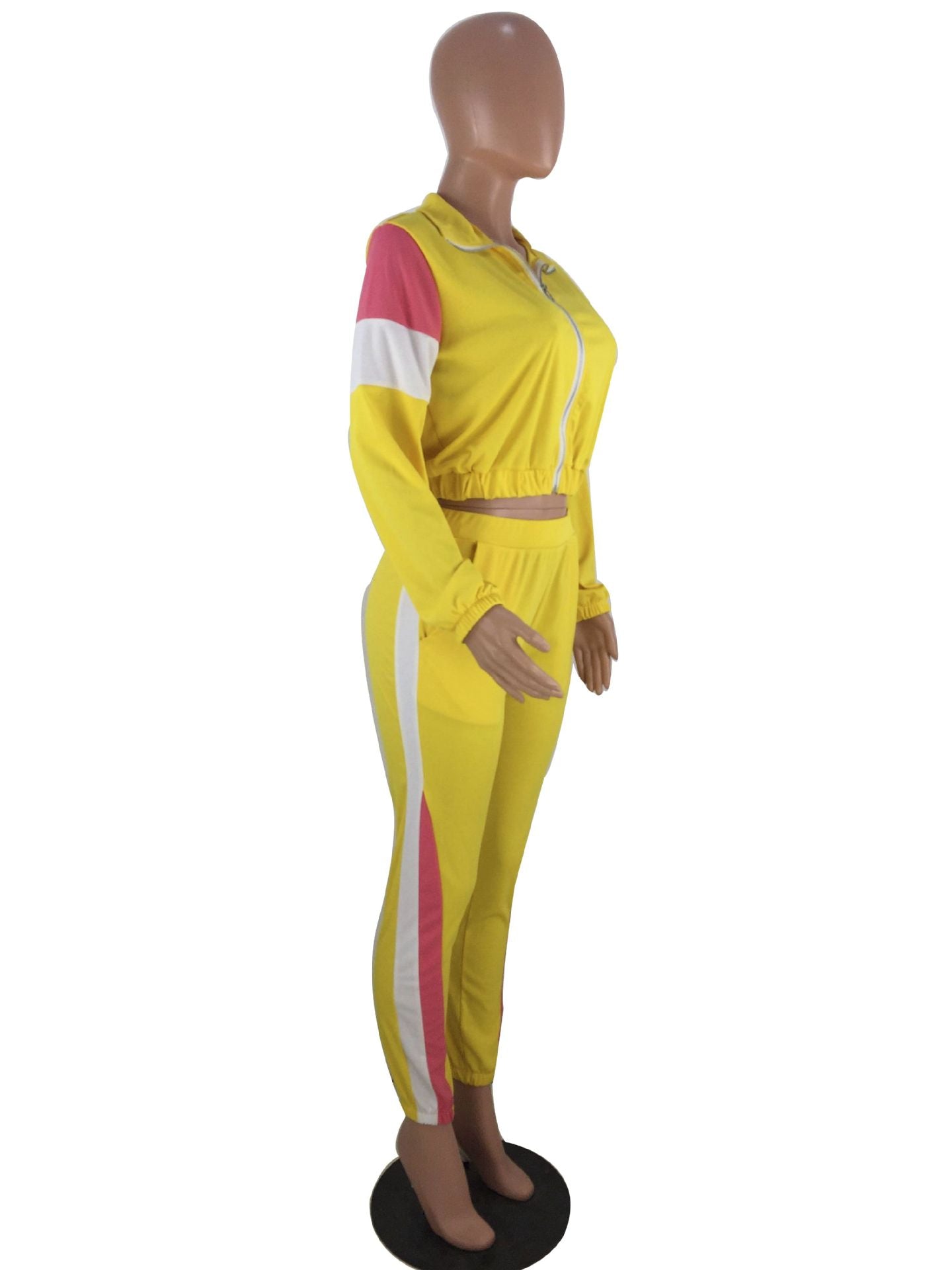 Women's Patchwork Sport Contrast Casual Tracksuit Two Piece Set 26