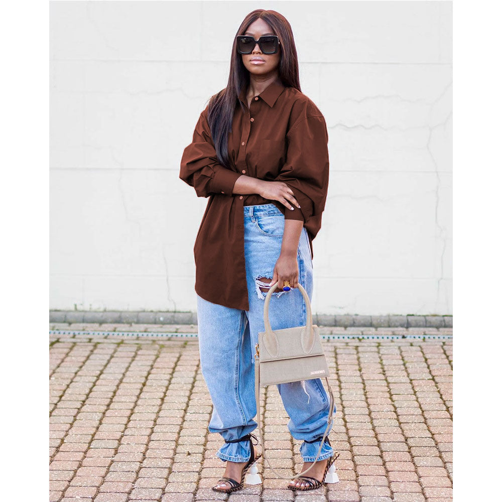 Blue Turn-Down Collar Shirt