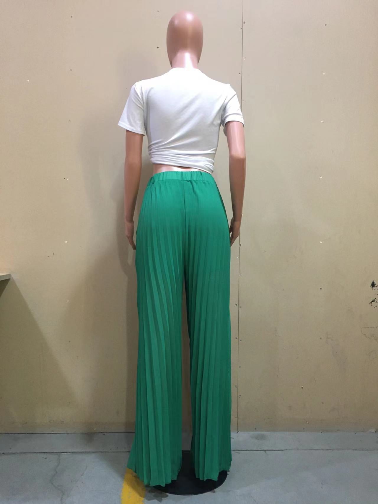 Spring Solid Pleated Wide-Leg Pants 15