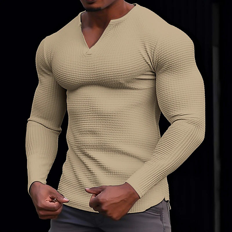 Men's waffle Solid Long Sleeve Basic Top 9