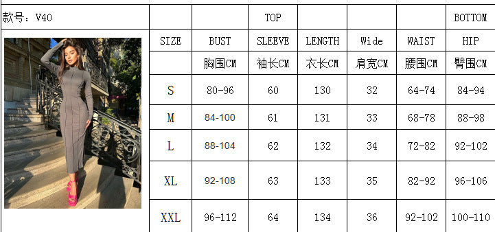 Autumn Fashion Solid Color Tight Fitting Long Sleeve Chic Knitting Women's Bodycon Dress 9