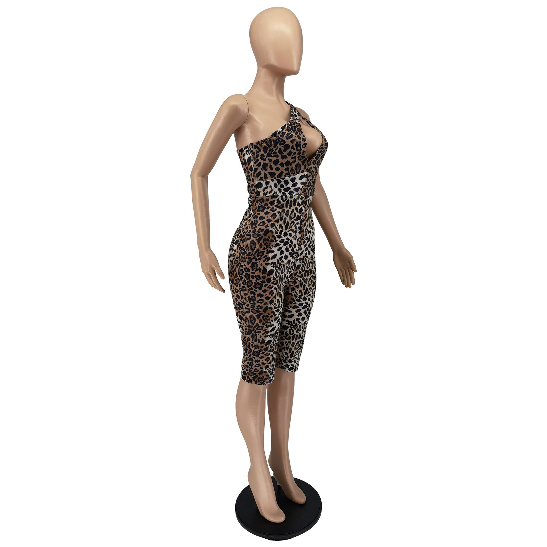 Women's Summer Fashion Cutout One Shoulder Leopard Print Jumpsuit 10