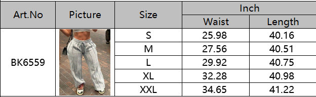 Women Striped Gray Drawstring Wide Leg Pants 6