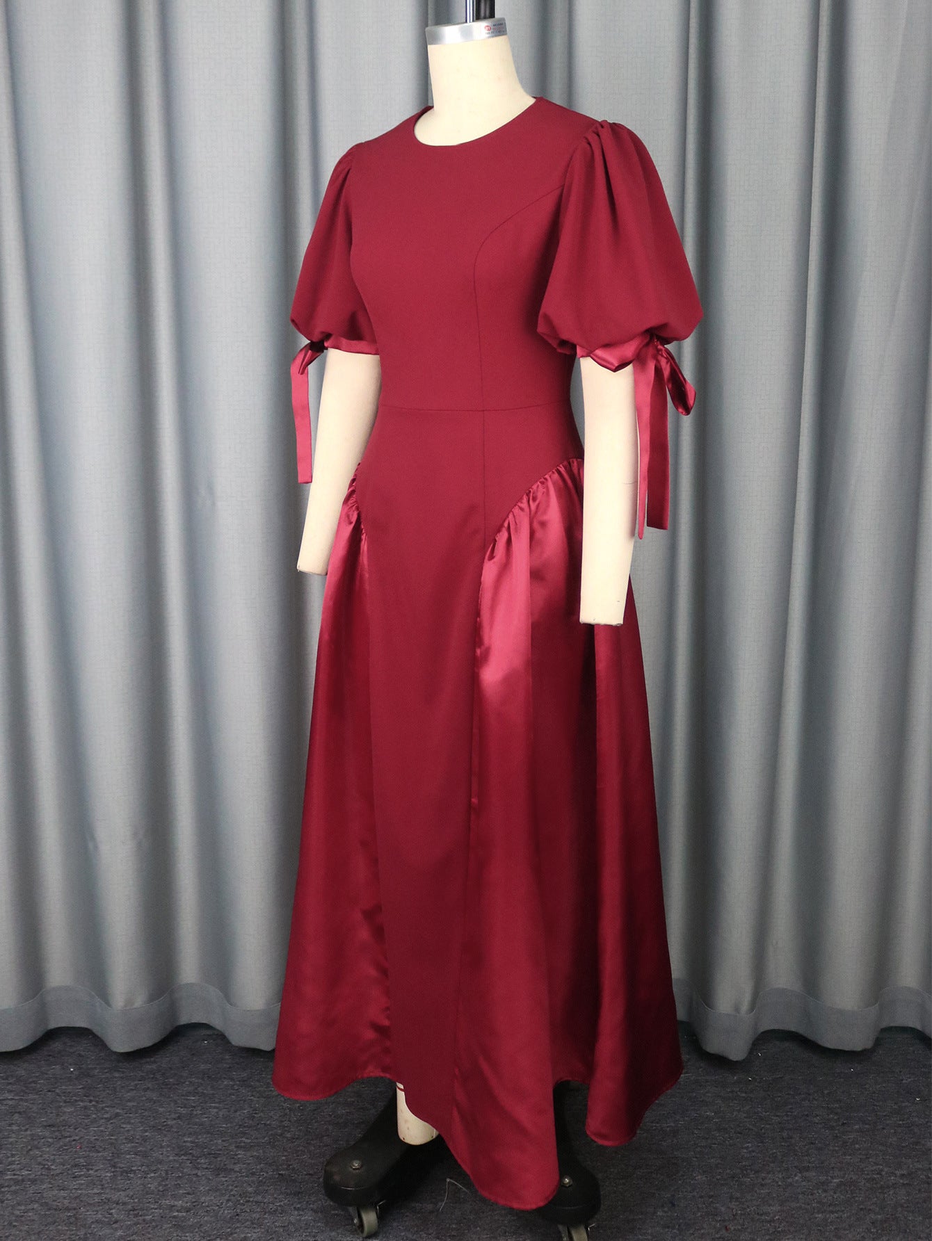 Round Neck Elegant Party Evening Dress Patchwork Fashion Puff Sleeve Party Dress 6