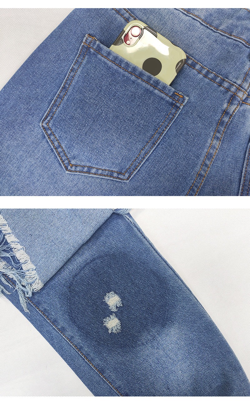 High Waist Women's Denim Pants Ripped Lace Trend Tight Jeans 8