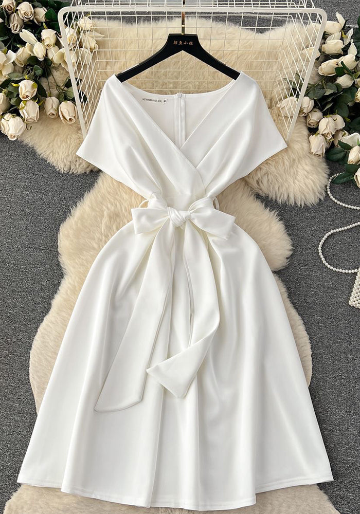 Summer Bow Tie Slim Waist Chic Formal Party Dress