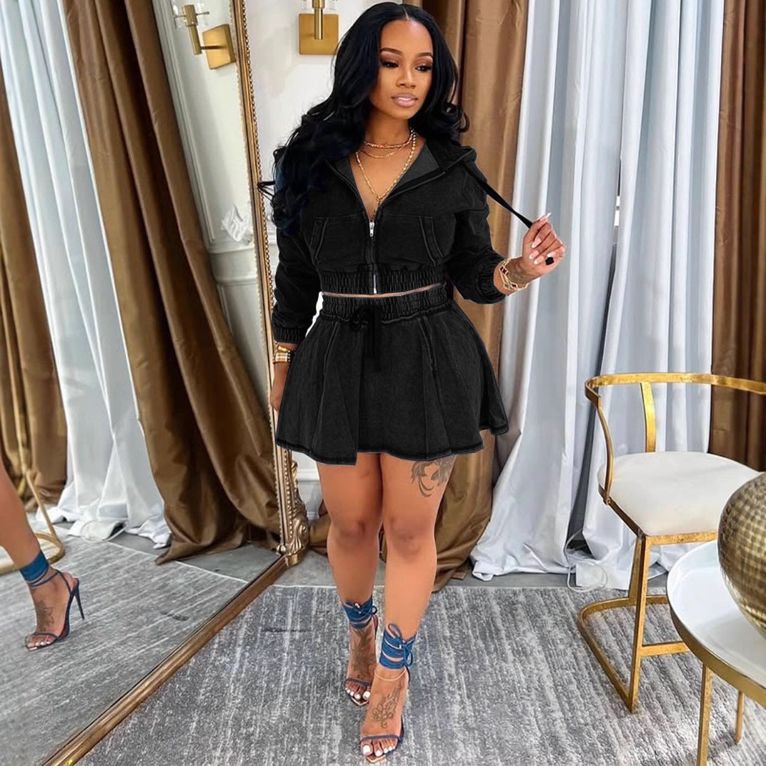 Women's Autumn Winter Denim Jacket Skirt Casual Two Piece Set 6