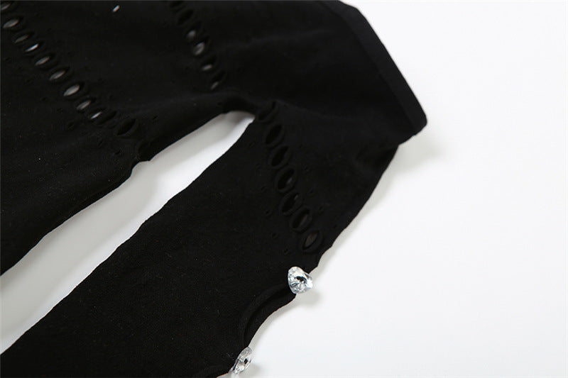 Women Sexy Hollow Knitting Jacquard High Waist Long Sleeve Jumpsuit 13