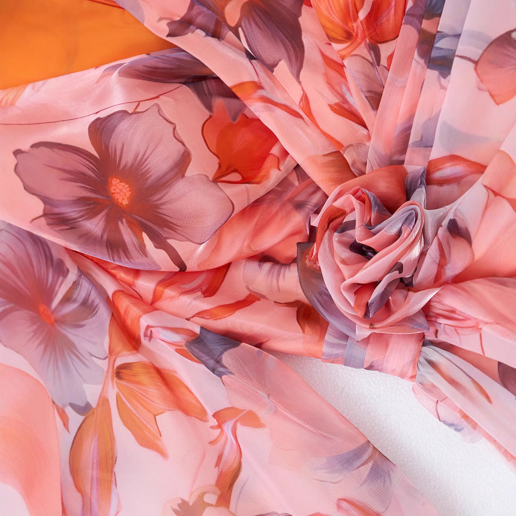 Women long-sleeved V-neck pleated Formal Party mesh dress 7