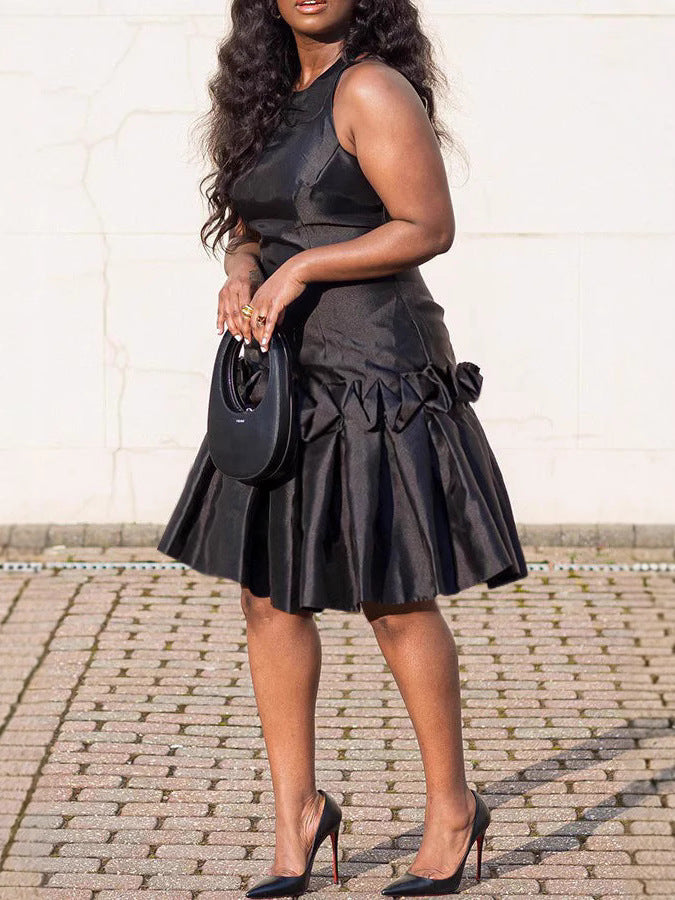 Ruffle-Pleated Sleeveless Casual Dress