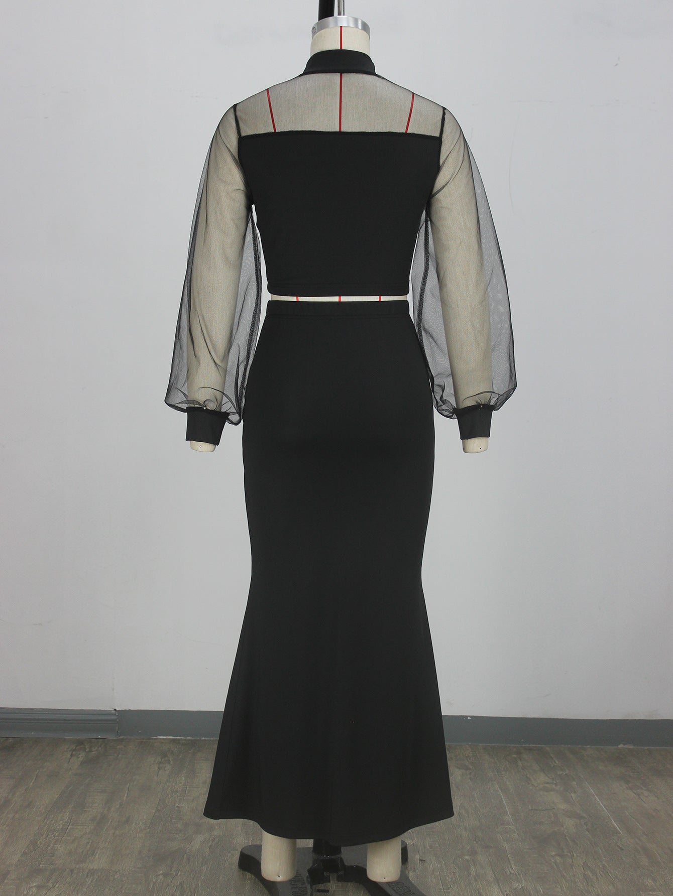Women Elegant Mesh Patchwork Top And Long Skirt Two-piece Set 9