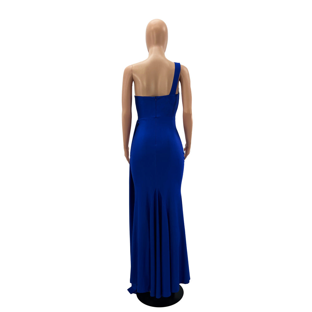 Women Sexy Sleeveless One Shoulder Split Evening Dresses 8