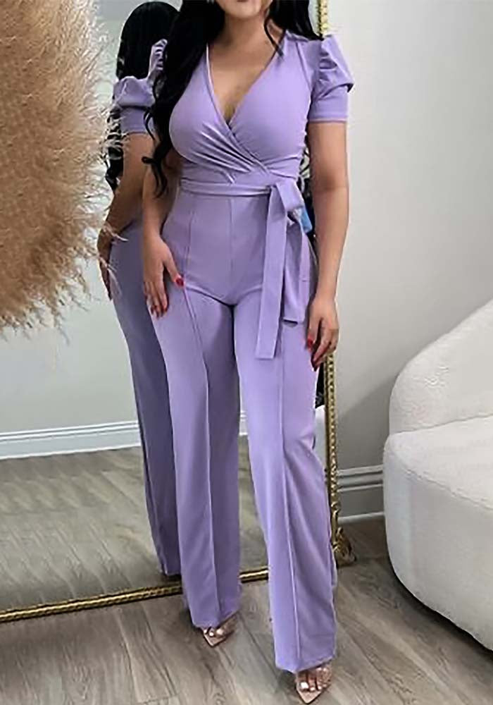 Women V-neck Chic Short Sleeve Jumpsuit