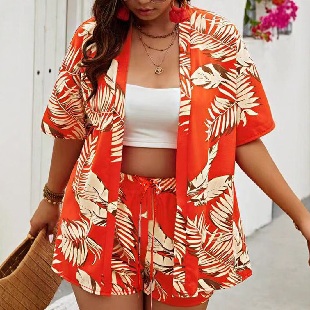 Women Spring Summer Printed Casual Holidays Top and Shorts Two Piece Set 4