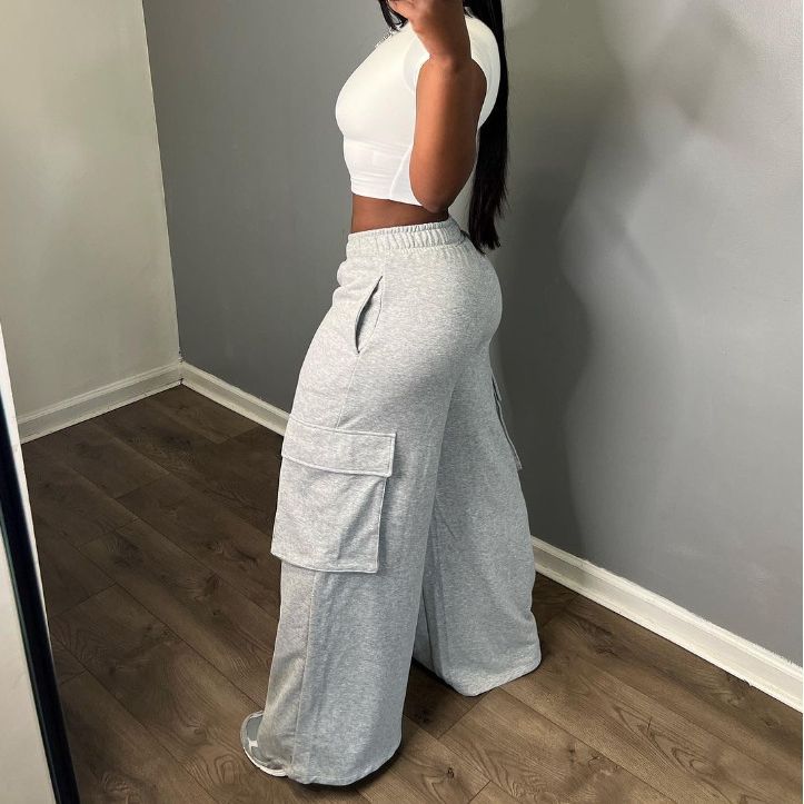 Women Trousers Fashionable High Waisted Wide Leg Pants Casual Sweatpants 5