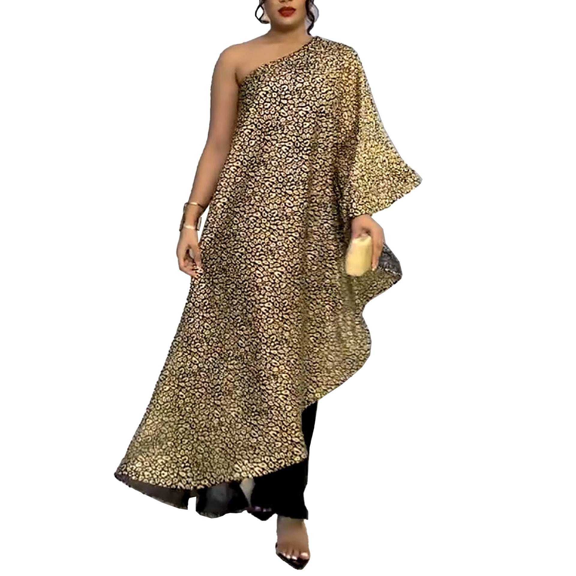 Women Sexy Shiny Slash Shoulder Patchwork Stretch Jumpsuit 6