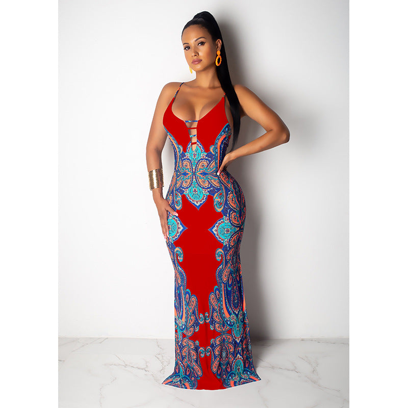 Women Ethnic Print Strap Maxi Dress 3