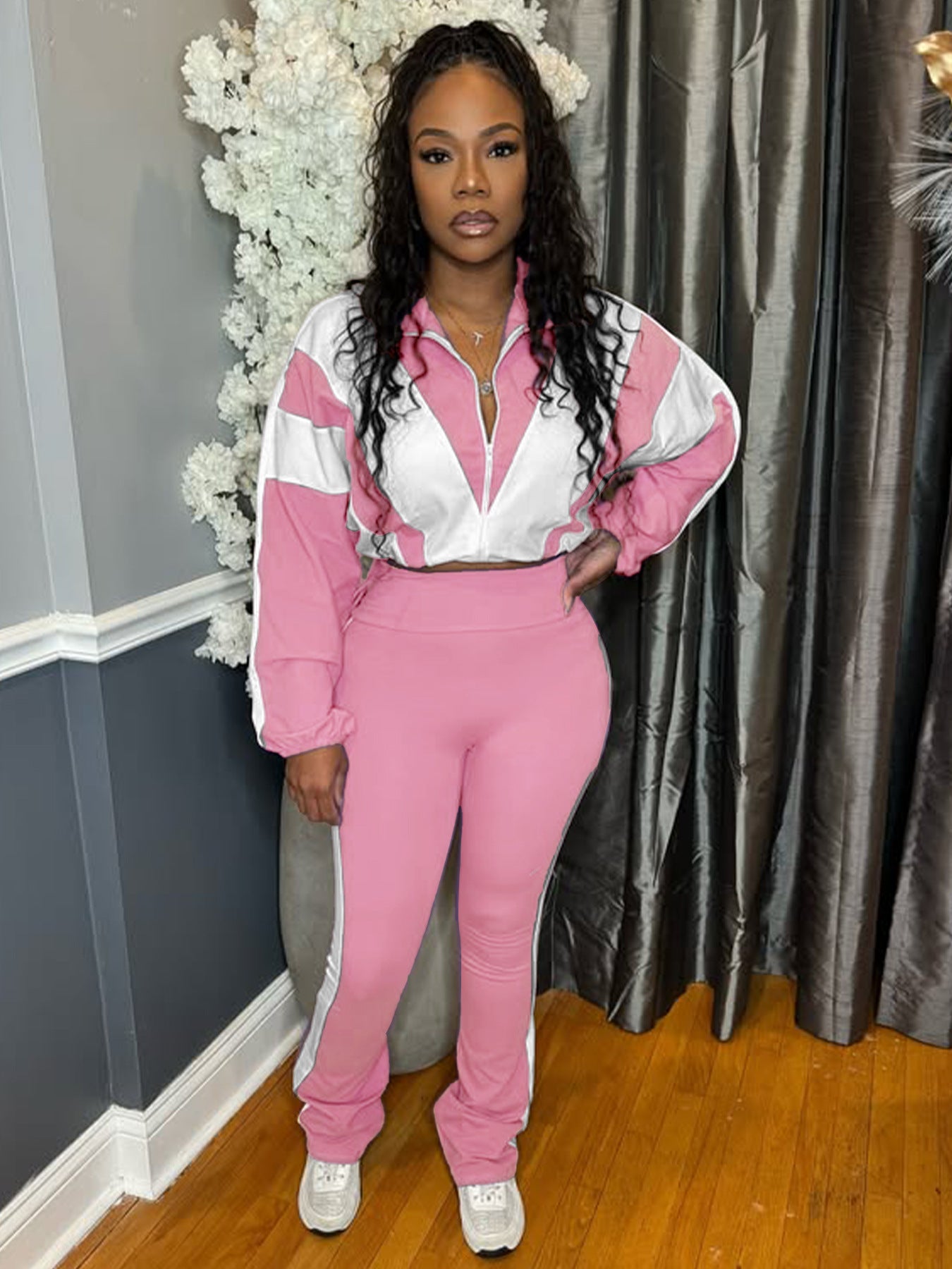 Women’s Casual Sportswear Color Block Slim Waist Two-Piece Jogger Set 7