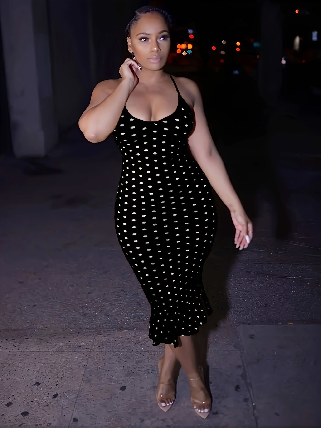 Plus Size Women printed suspender bodycon dress 4