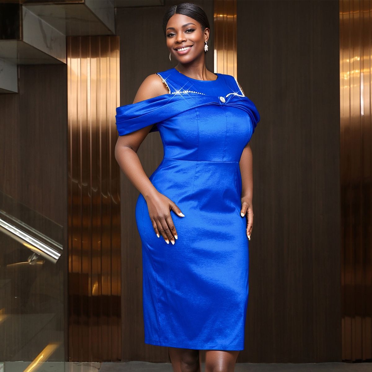 Women Round Neck Off-shoulder Formal Party Dresses